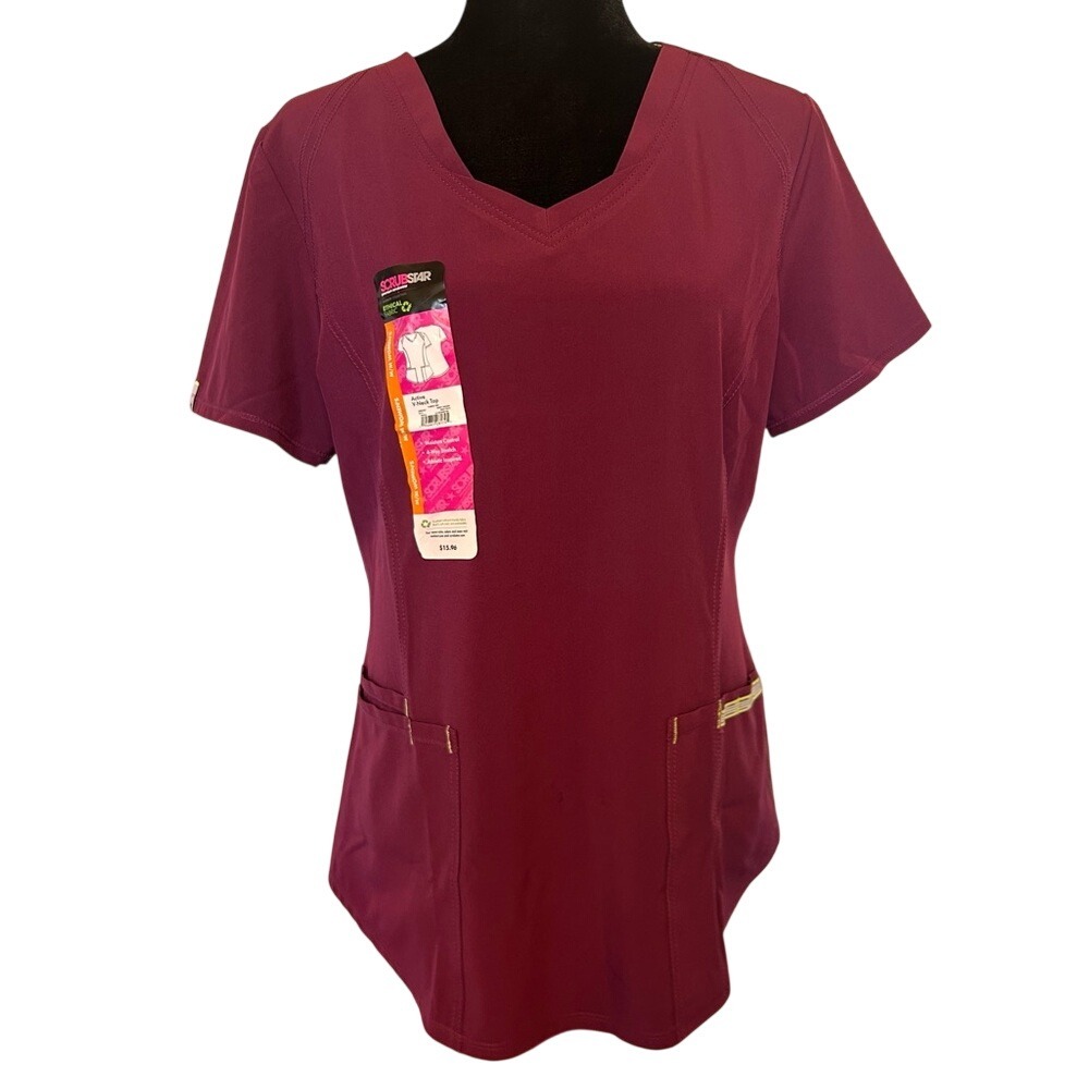 NWT Scrubstar Maroon Short Sleeve Scrub Top Size‎ Medium